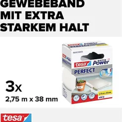 tesa EXTRA POWER PERFECT 56343-00501-04 ruban adhésif toile blanc 3x 2,75 m x 38 mm