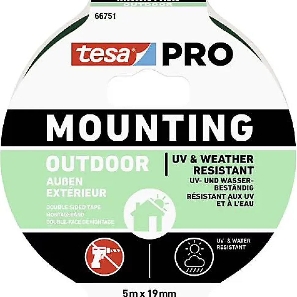 tesa Mounting PRO Outdoor 66751-00001-00 Ruban de montage double-face transparent 5 m x 19 mm
