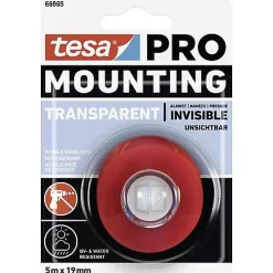 tesa Mounting PRO Transparent 66965-00001-00 - Ruban de montage transparent 5 m x 19 mm