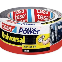 tesa Ruban adhésif toile9 Extra Power 50 mm x 25 m noir, caoutchouc synthe8se, 1 rouleau