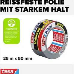 tesa Ruban adhésif toile9 Extra Power 50 mm x 25 m argent - 56388-00000-16