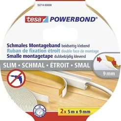 tesa SLIM 55714-00000-00 Ruban de montage Powerbond blanc 5 m x 9 mm, 2 rouleaux