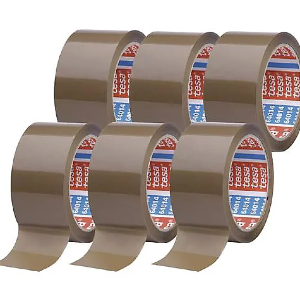 tesa tesapack 64014 lot de 6 rubans adhésifs d'emballage marron 66 m x 50 mm