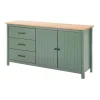 TINA - Buffet Bas 2 Portes 3 Tiroirs Bois Ciré et Vert