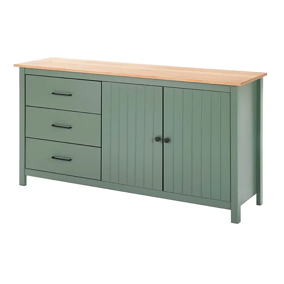 TINA - Buffet Bas 2 Portes 3 Tiroirs Bois Ciré et Vert