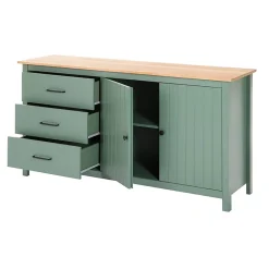 TINA - Buffet Bas 2 Portes 3 Tiroirs Bois Ciré et Vert