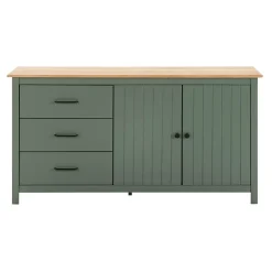TINA - Buffet Bas 2 Portes 3 Tiroirs Bois Ciré et Vert