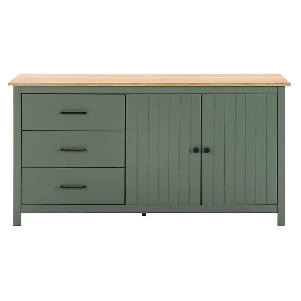 TINA - Buffet Bas 2 Portes 3 Tiroirs Bois Ciré et Vert