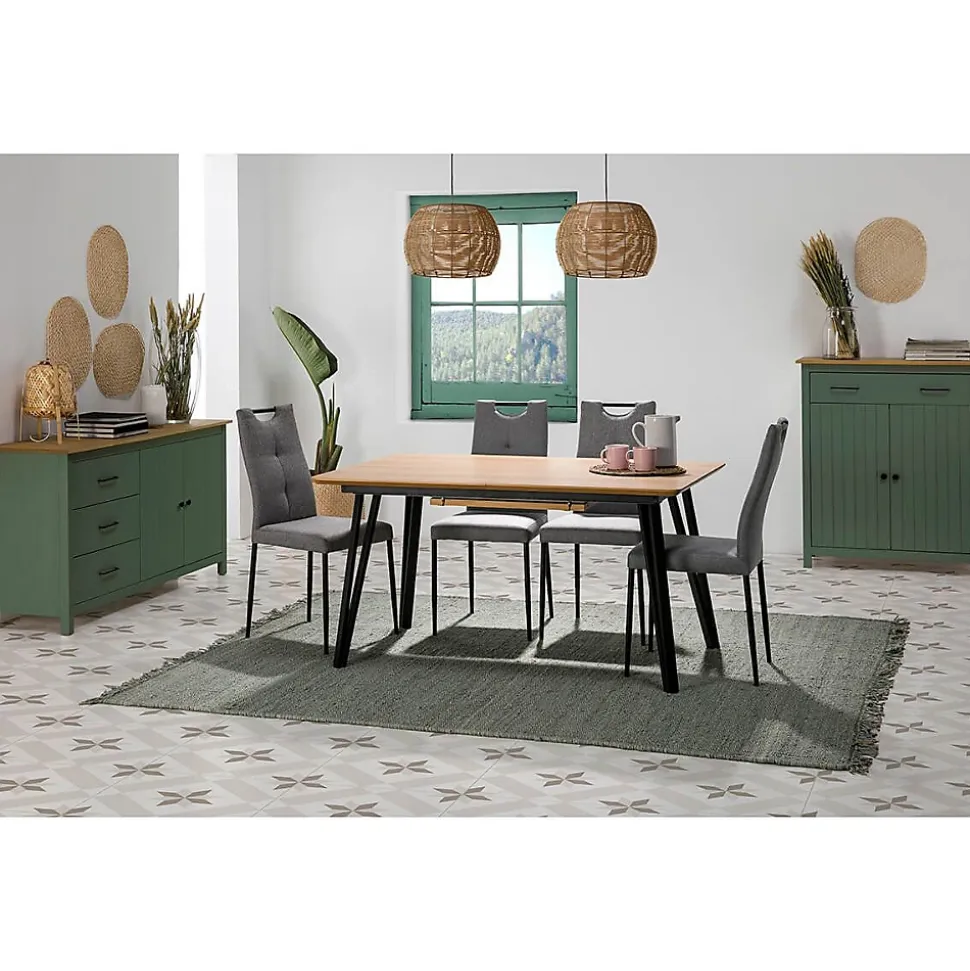 TINA - Buffet Bas 2 Portes 3 Tiroirs Bois Ciré et Vert