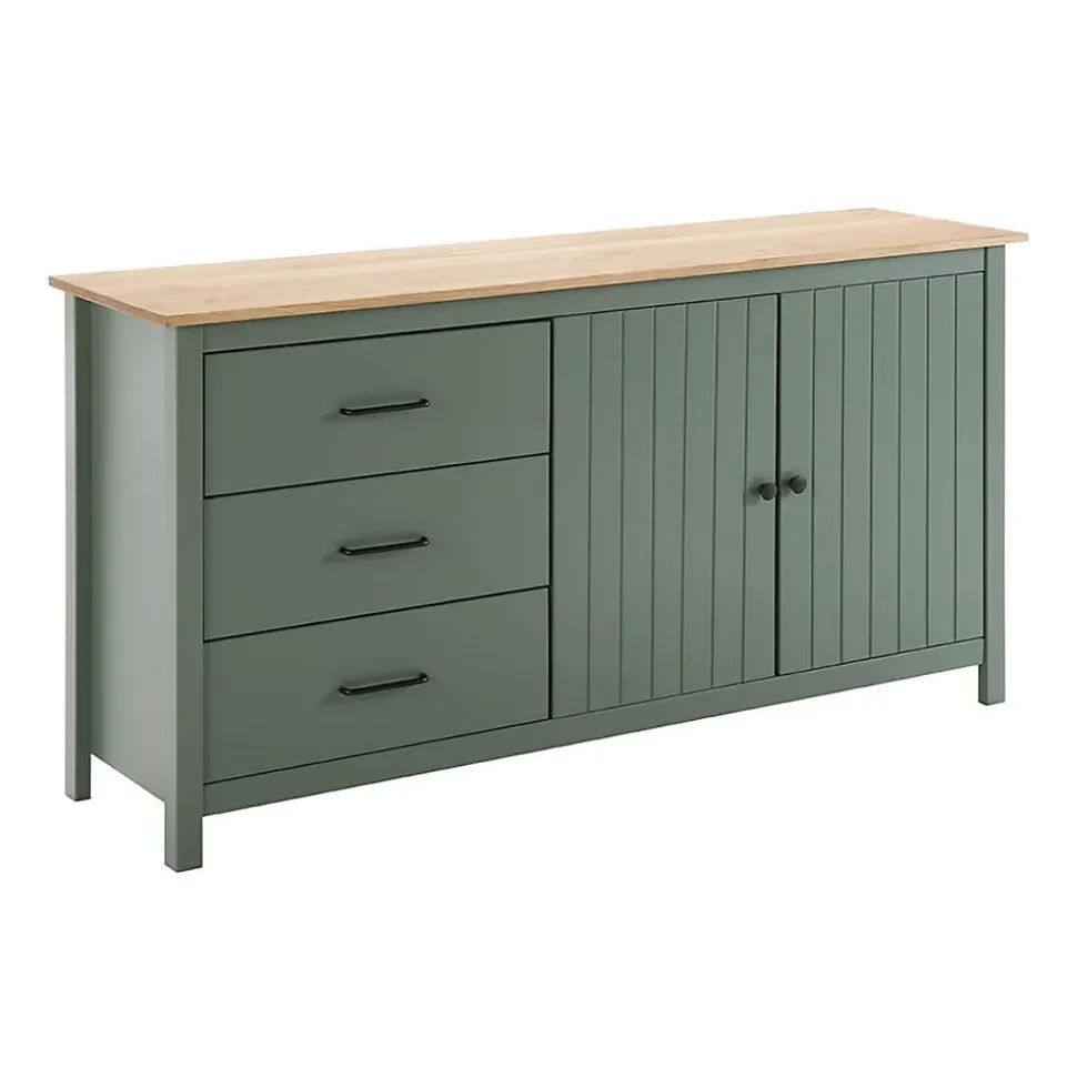 TINA - Buffet Bas 2 Portes 3 Tiroirs Bois Ciré et Vert