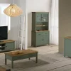 TINA - Buffet Haut 4 Portes 2 Tiroirs Bois Ciré et Vert