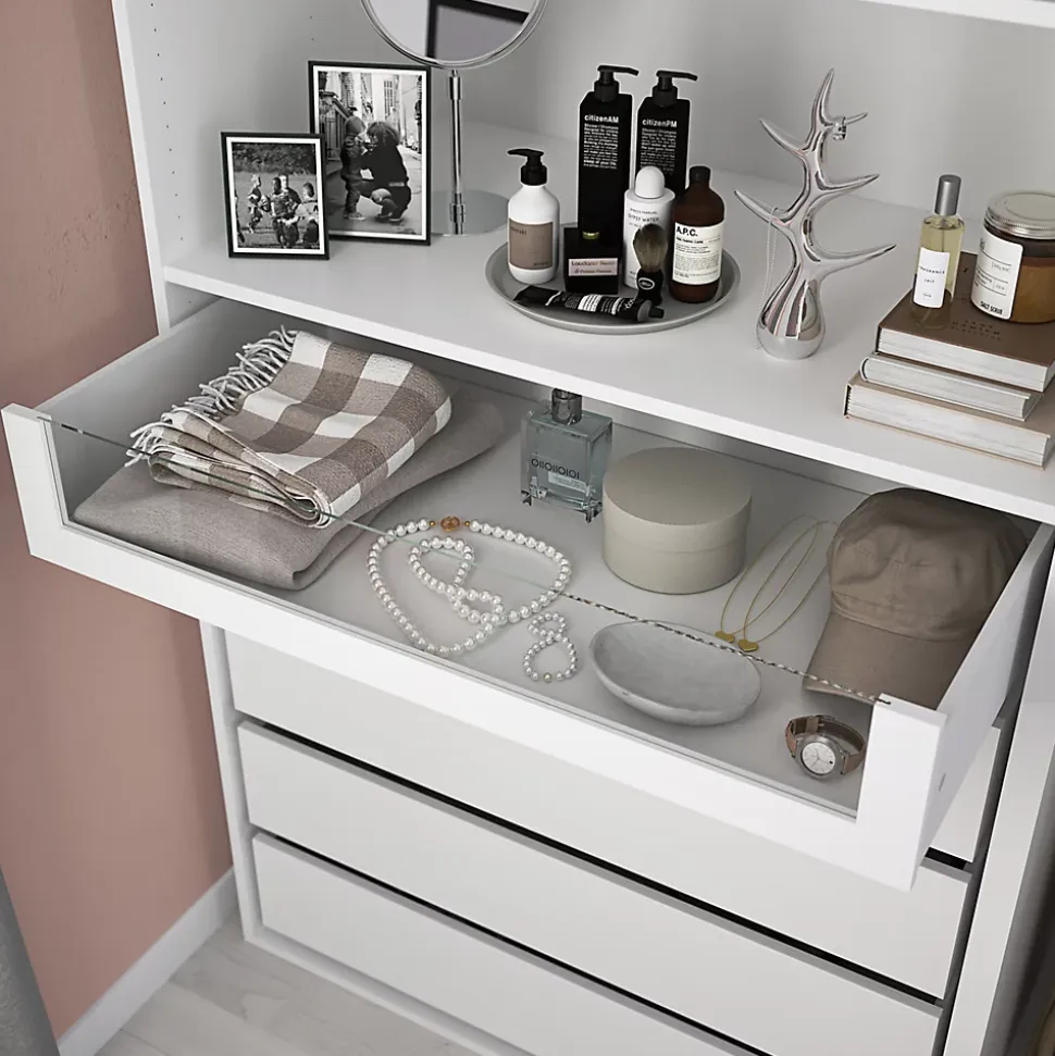 Tiroir intérieur avec façade verre blanc GoodHome Atomia H.17 x L. 93,7 x P.50 cm