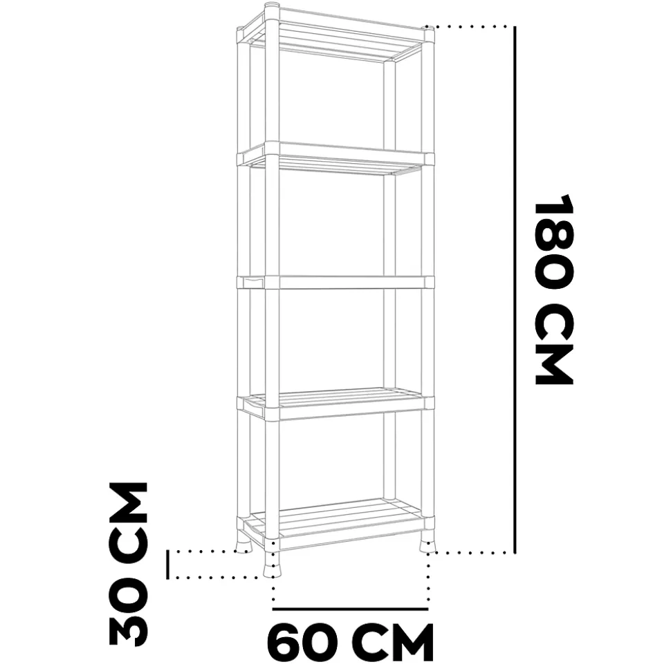 Titan S - Étagère modulaire 5 niveaux 60x30xH180 cm en résine noire