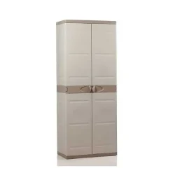 TITANIUM PLASTIKEN Armoire 2 portes avec etageres et penderie l70 x p44 x h176 cm Beige et Taupe Gamme TITANIUM Interieur/Exteri