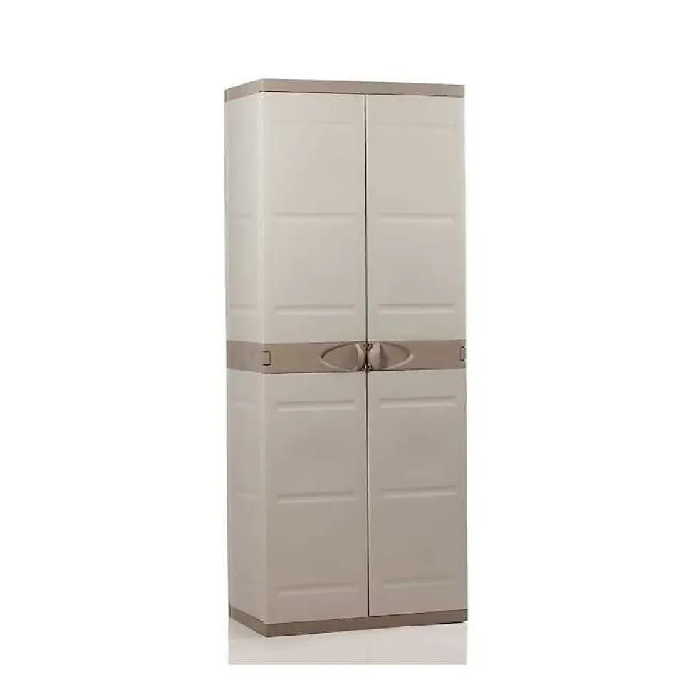 TITANIUM PLASTIKEN Armoire 2 portes avec etageres et penderie l70 x p44 x h176 cm Beige et Taupe Gamme TITANIUM Interieur/Exteri