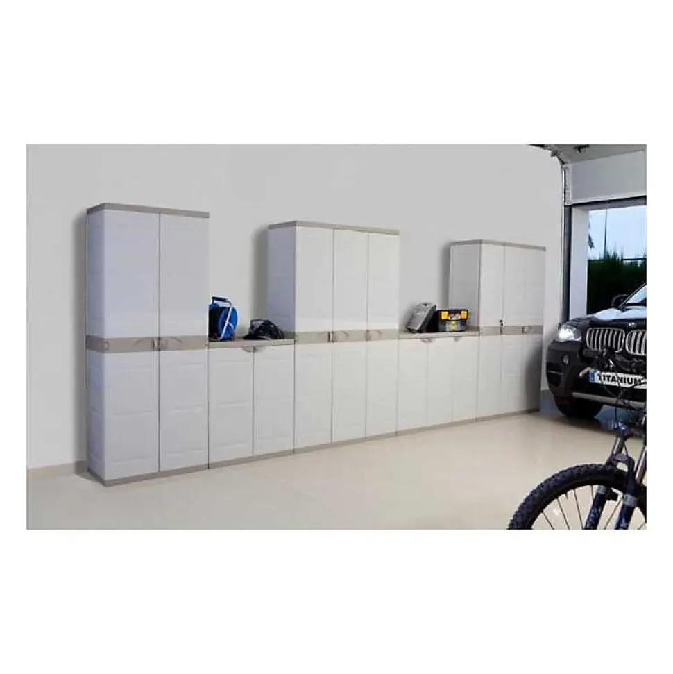 TITANIUM PLASTIKEN Armoire 2 portes avec etageres et penderie l70 x p44 x h176 cm Beige et Taupe Gamme TITANIUM Interieur/Exteri