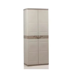 TITANIUM PLASTIKEN Armoire 2 portes avec etageres et penderie l70 x p44 x h176 cm Beige et Taupe Gamme TITANIUM Interieur/Exteri
