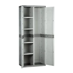 TITANIUM PLASTIKEN Armoire 2 portes avec etageres et penderie l70 x p44 x h176 cm Beige et Taupe Gamme TITANIUM Interieur/Exteri
