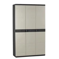 TITANIUM PLASTIKEN Armoire 3 portes avec etageres + penderie l105 x p44 x h176 cm Beige et Noire Gamme TITANIUM Interieur/Exter
