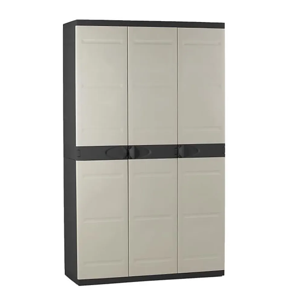 TITANIUM PLASTIKEN Armoire 3 portes avec etageres + penderie l105 x p44 x h176 cm Beige et Noire Gamme TITANIUM Interieur/Exter