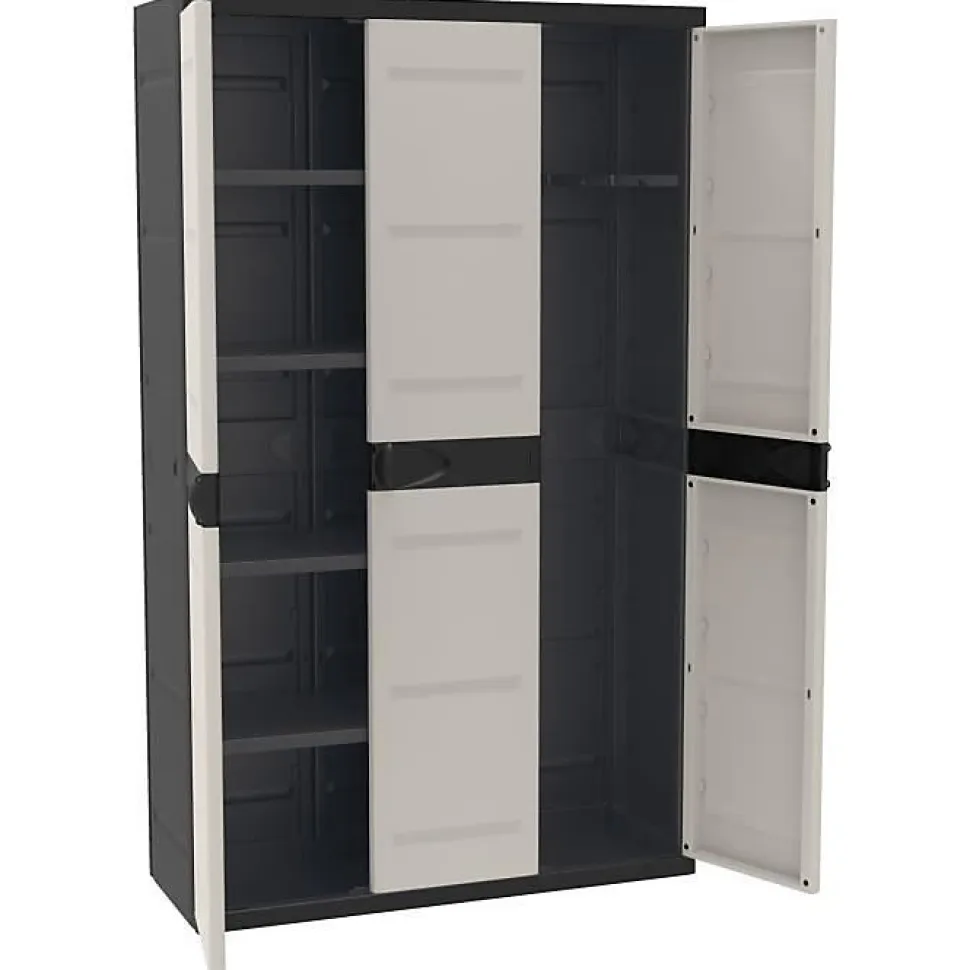 TITANIUM PLASTIKEN Armoire 3 portes avec etageres + penderie l105 x p44 x h176 cm Beige et Noire Gamme TITANIUM Interieur/Exter