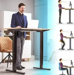 TM51 BK Structure pour bureau assis debout électrique Hauteur ajustable de 72 à 118 cm Charge max 70 kg Plateau à ajouter Duronic