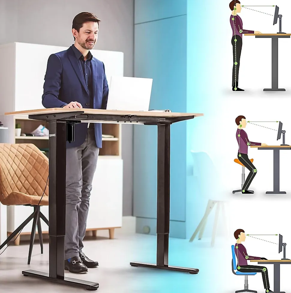 TM51 BK Structure pour bureau assis debout électrique Hauteur ajustable de 72 à 118 cm Charge max 70 kg Plateau à ajouter Duronic