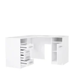TOLEDE Bureau dangle 1 porte 4 tiroirs - Decor papier blanc - L 125 x P 125 x H 75 cm