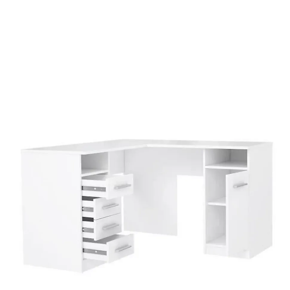TOLEDE Bureau dangle 1 porte 4 tiroirs - Decor papier blanc - L 125 x P 125 x H 75 cm