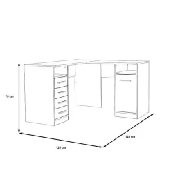 TOLEDE Bureau dangle 1 porte 4 tiroirs - Decor papier blanc - L 125 x P 125 x H 75 cm