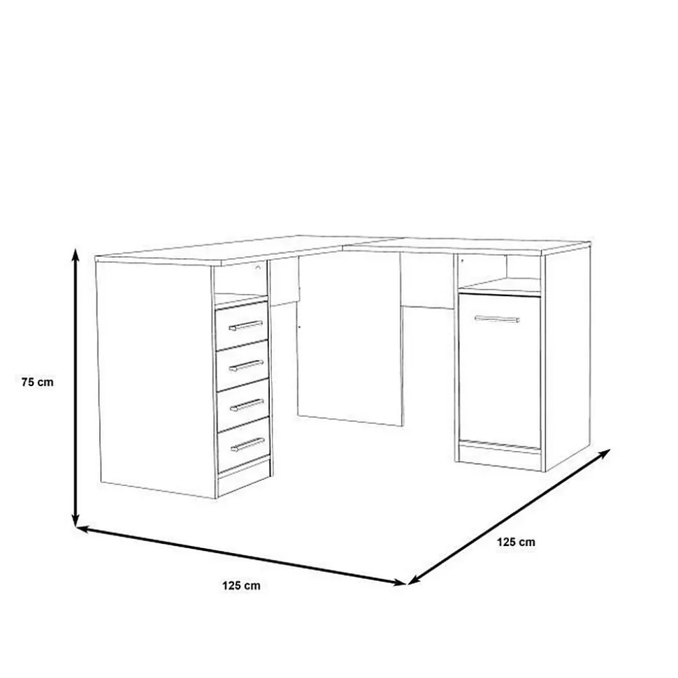 TOLEDE Bureau dangle 1 porte 4 tiroirs - Decor papier blanc - L 125 x P 125 x H 75 cm