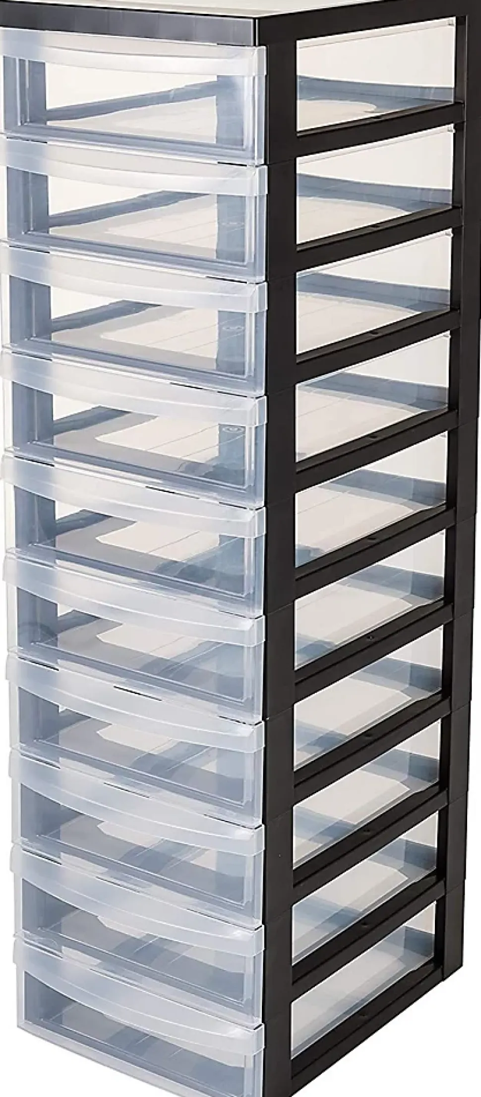 Tour de rangement plastique sur roulettes A4, 10 Petits Tiroirs, Noir, DC-010, Iris Ohyama