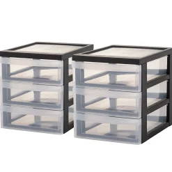 Tour de rangement Plastique Bureau A5, 3 Petits Tiroirs, Lot de 2, Noir, DC-A5, Iris Ohyama