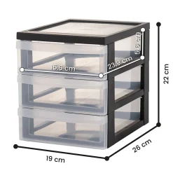 Tour de rangement Plastique Bureau A5, 3 Petits Tiroirs, Lot de 2, Noir, DC-A5, Iris Ohyama
