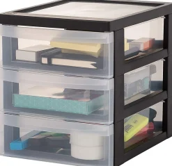 Tour de rangement Plastique Bureau A5, 3 Petits Tiroirs, Lot de 2, Noir, DC-A5, Iris Ohyama