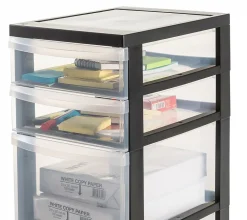 Tour de rangement plastique sur roulettes A4, 4 Tiroirs mix, Noir, DC-322, Iris Ohyama