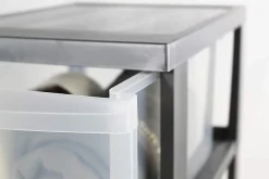 Tour de rangement plastique sur roulettes A4, 4 Grands Tiroirs, Argent, DC-304, Iris Ohyama