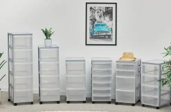 Tour de rangement plastique sur roulettes A4, 4 Grands Tiroirs, Argent, DC-304, Iris Ohyama