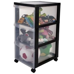 Tour de rangement plastique sur roulettes A4, 3 Grands Tiroirs, Noir, DC-303, Iris Ohyama