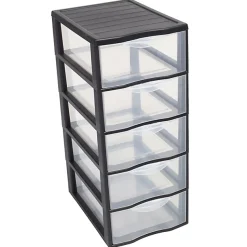 Tour en plastique 5 tiroirs Orgamix noir H. 61 x L. 26 x P. 36 cm
