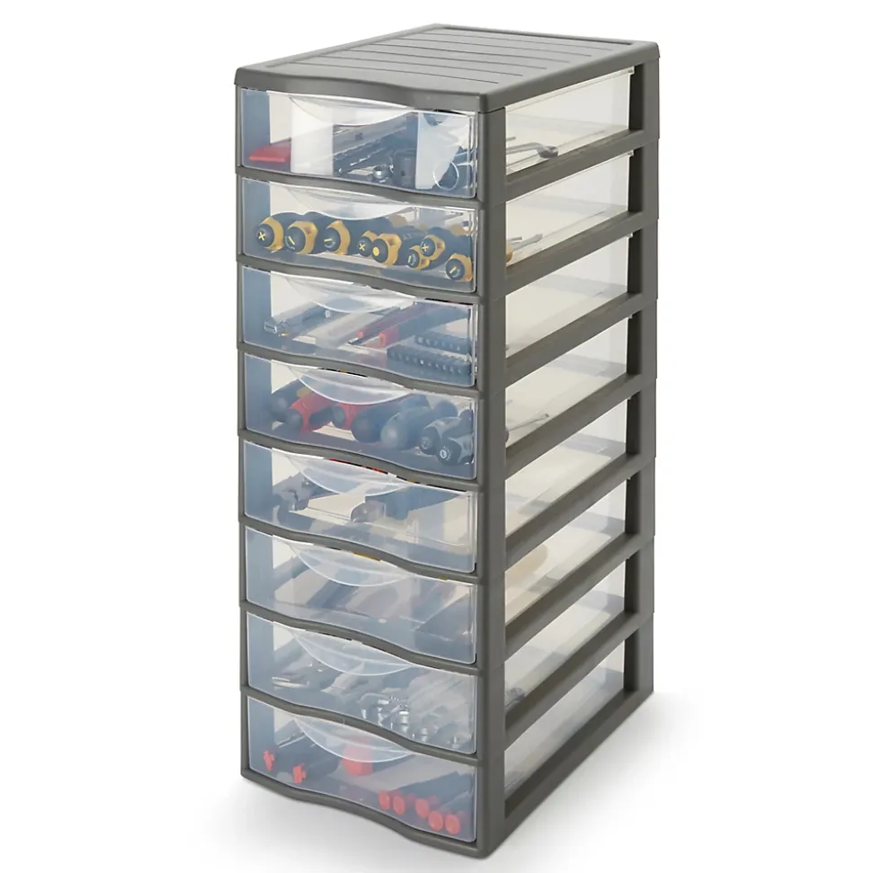 Tour en plastique 8 tiroirs Kontor gris H. 68 x L. 36,5 x P. 26 cm