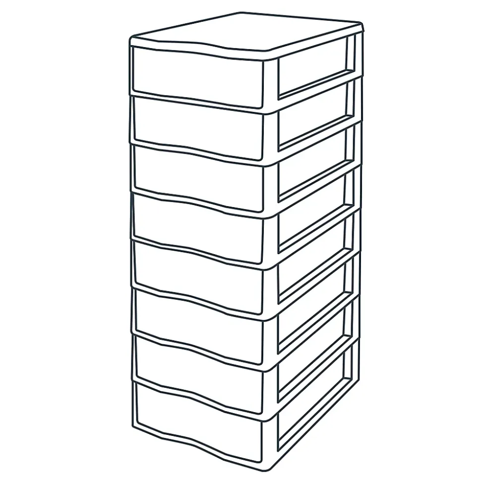 Tour en plastique 8 tiroirs Kontor gris H. 68 x L. 36,5 x P. 26 cm