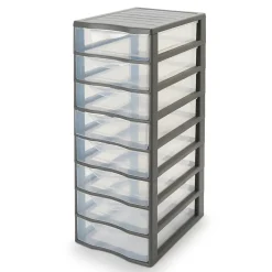 Tour en plastique 8 tiroirs Kontor gris H. 68 x L. 36,5 x P. 26 cm