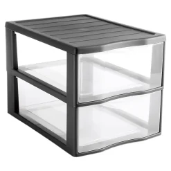 Tour en plastique 2 tiroirs Kontor gris H. 25,5 x L. 26 x P. 37 cm