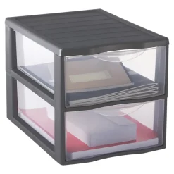 Tour en plastique 2 tiroirs Kontor gris H. 25,5 x L. 26 x P. 37 cm
