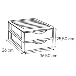 Tour en plastique 2 tiroirs Kontor gris H. 25,5 x L. 26 x P. 37 cm