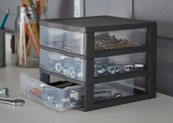 Tour en plastique 3 tiroirs Kontor gris H. 17 x L. 21 x P. 18 cm