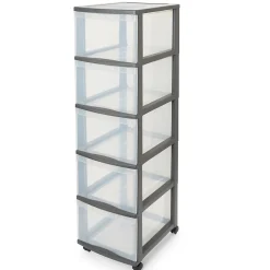 Tour en plastique 5 tiroirs Kontor gris H. 105,5 cm x L. 30 cm x P. 38 cm