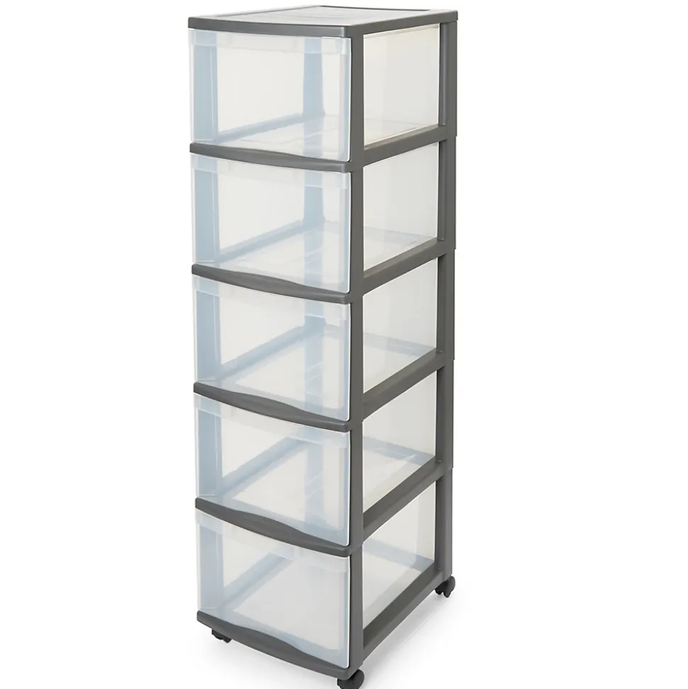 Tour en plastique 5 tiroirs Kontor gris H. 105,5 cm x L. 30 cm x P. 38 cm