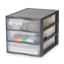 Tour en plastique 3 tiroirs Kontor gris H. 25,5 x L. 25.5 x P. 36 cm